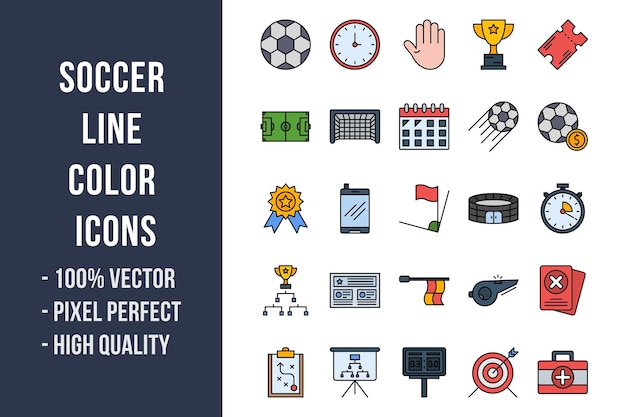 Iconos de color de línea de fútbol