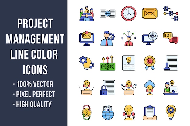 Iconos de color de la línea de gestión de proyectos