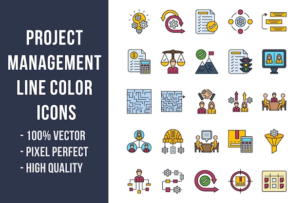 Iconos de color de la línea de gestión de proyectos