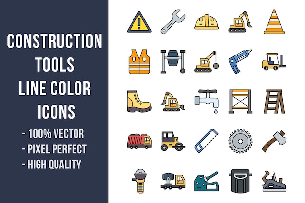 Iconos de color de línea de herramientas de construcción