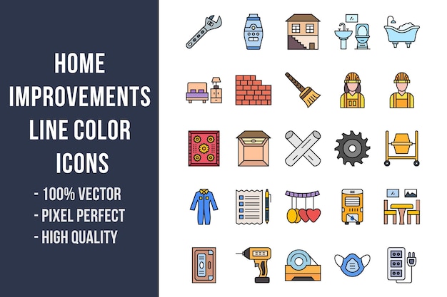 Iconos de color de línea de mejoras para el hogar