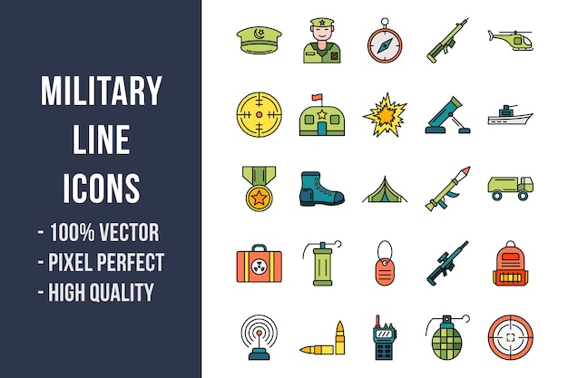 Vector iconos de color de línea militar