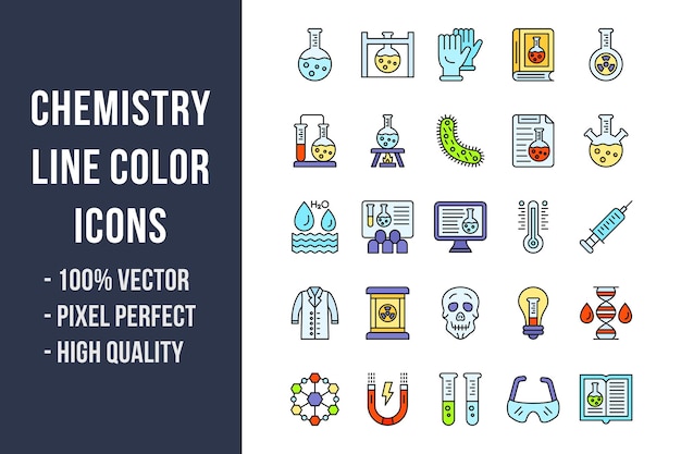 Iconos de color de línea de química