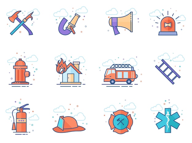 Iconos de color plano Cacero de fuego