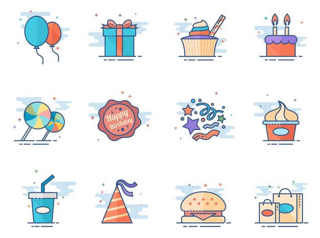 Iconos de color plano cumpleaños