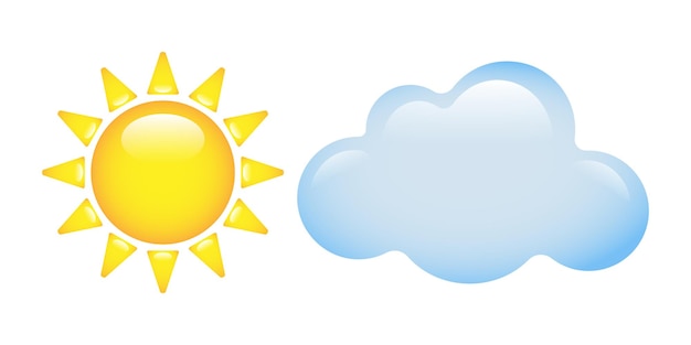 Iconos de color de sol y nube Icono de pronóstico de un clima Símbolo meteorológico aislado en blanco