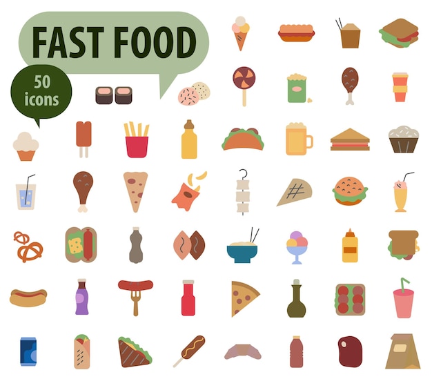 Iconos de colores de comida rápida Comida rápida Iconos de comida rápida
