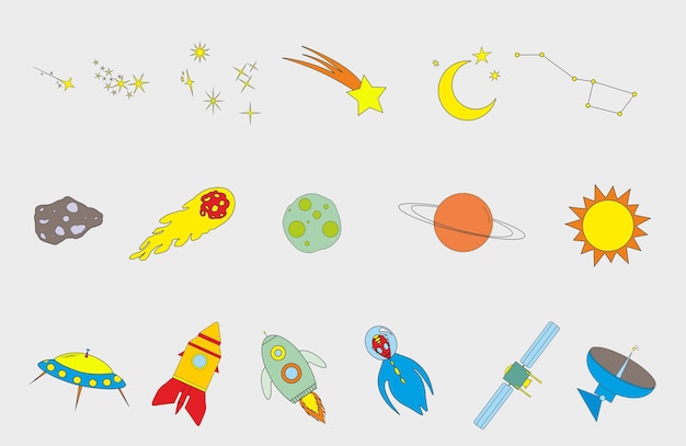 Iconos de colores del espacio exterior Plantilla Ilustración de stock Plantilla de icono de línea de vector de astronomía