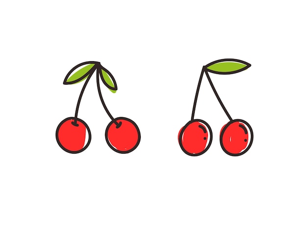 Iconos de colores de la línea de cerezas dulces de alimentos orgánicos