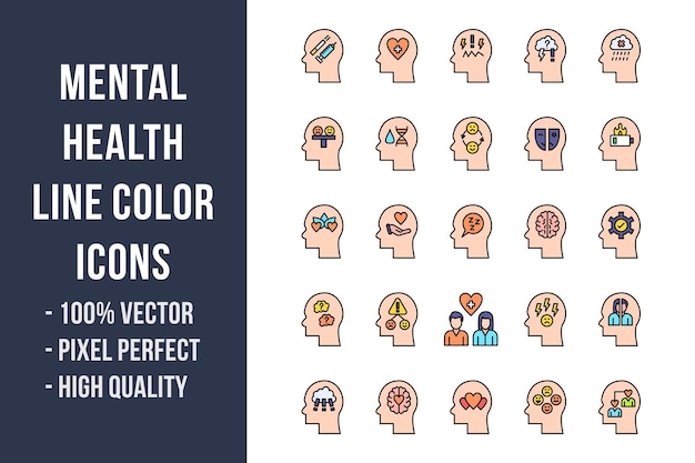 Iconos de colores de la línea de salud mental