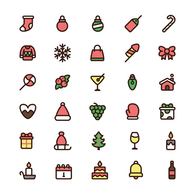 Vector iconos de colores de navidad