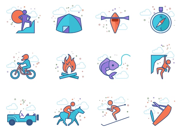 Vector iconos de colores planos al aire libre