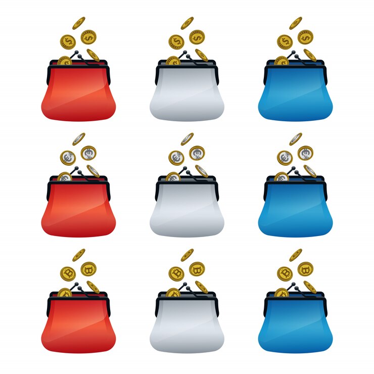 Vector iconos coloridos billetera con monedas