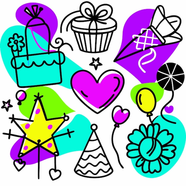 Iconos coloridos de celebraciones dibujados a mano