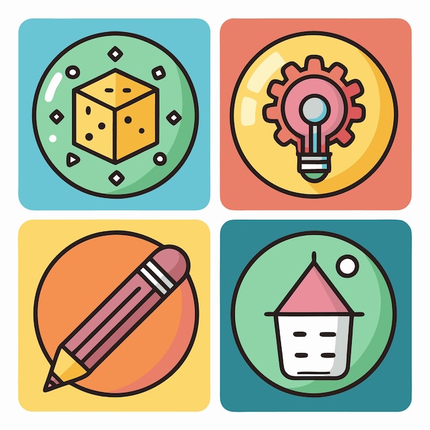 Iconos coloridos de la creatividad y el diseño