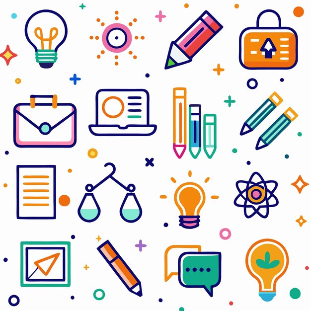 Iconos coloridos para ideas de negocios tecnología de educación de comunicación