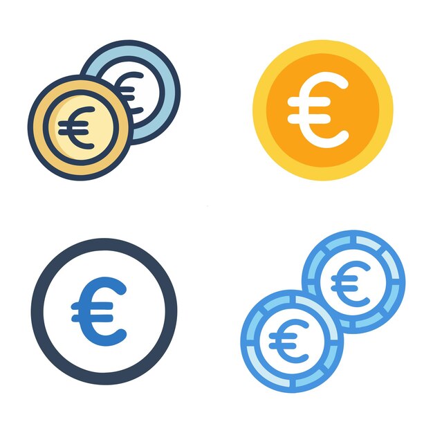 Iconos coloridos de monedas de euro para diseños financieros