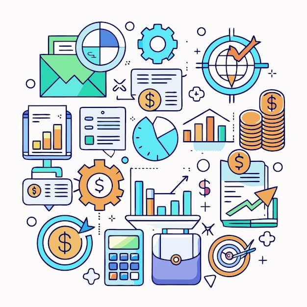 Iconos coloridos de negocios y finanzas