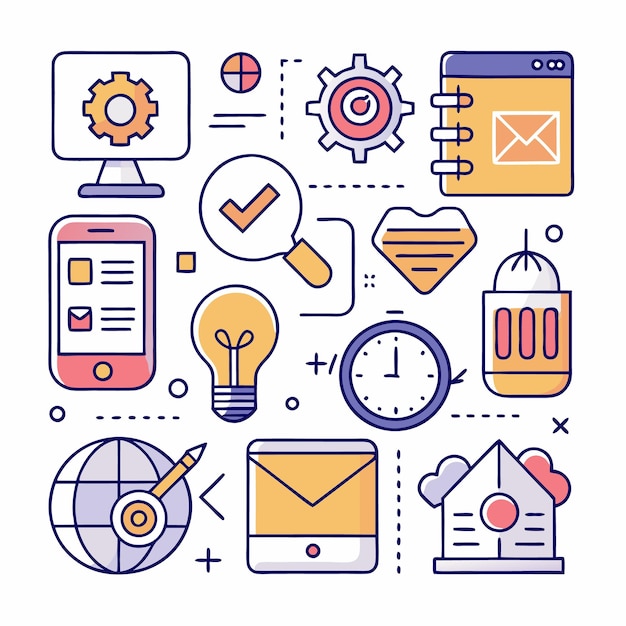 Iconos coloridos de negocios y tecnología
