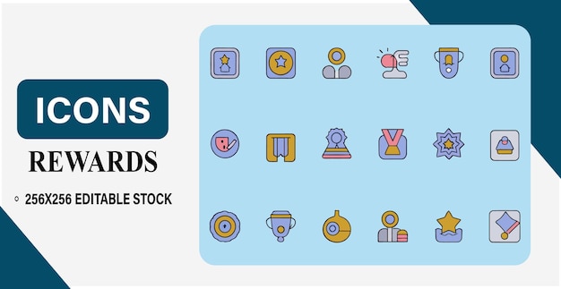 Iconos coloridos de recompensas y logros