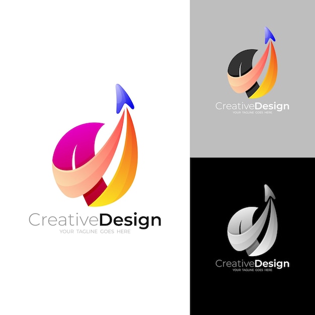 Iconos combinados de diseño de globo y logotipo de cohete