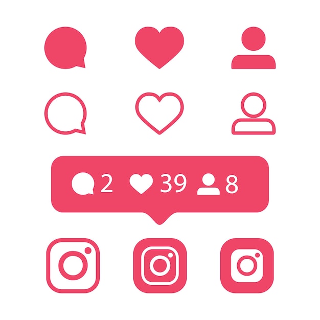 Iconos de comentarios, Me gusta y Seguir Vector. Iconos Comentar, Me gusta y Seguir Ilustración vectorial.