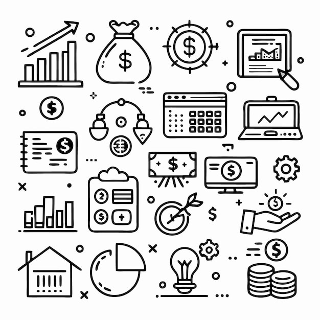 Iconos comerciales en blanco y negro