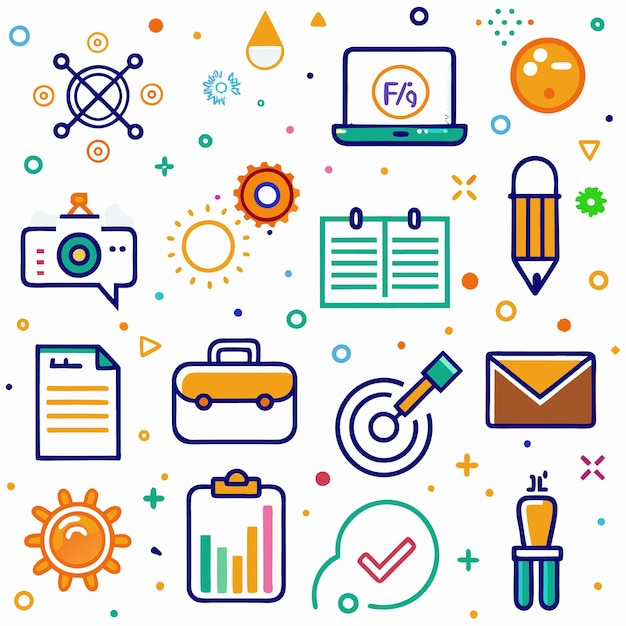 Iconos comerciales coloridos dibujados a mano elementos infográficos en fondo blanco