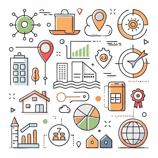 Iconos comerciales dibujados a mano para una presentación o sitio web