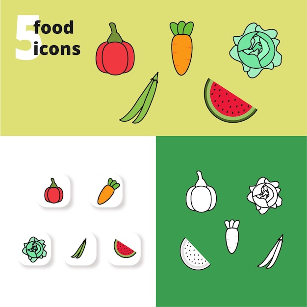 Iconos de comida de arte de línea