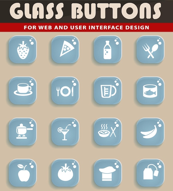 Iconos de comida y cocina en botones de vidrio