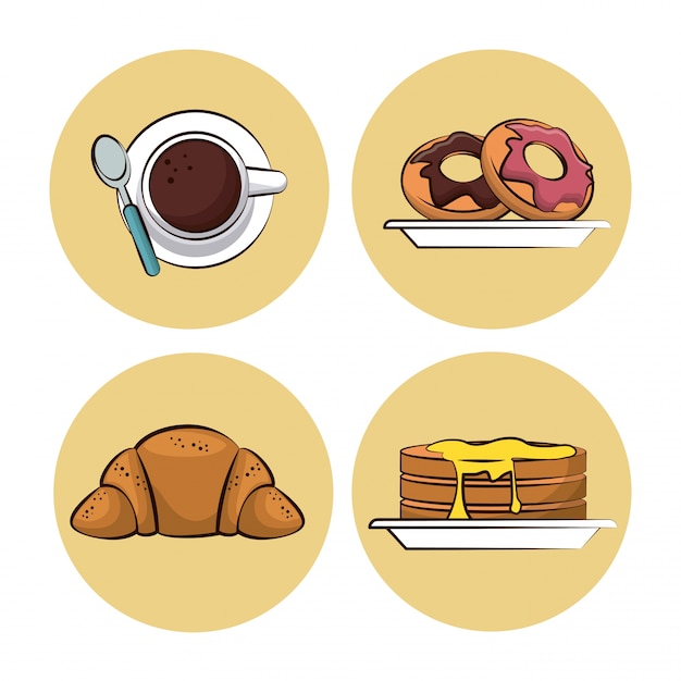 Vector iconos de comida de desayuno