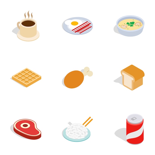 Iconos de comida, isométrica estilo 3d