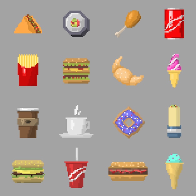Vector iconos de comida de pixel art