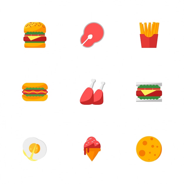 Iconos de comida planos