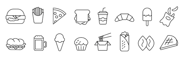 Iconos de comida rápida Iconos de línea delgada Comida rápida Iconos de comida rápida