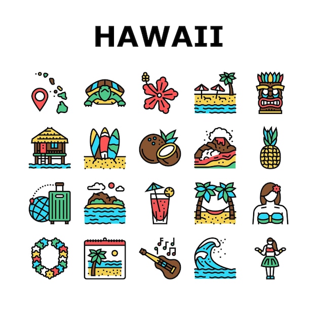 Iconos del complejo de vacaciones de la isla de hawai