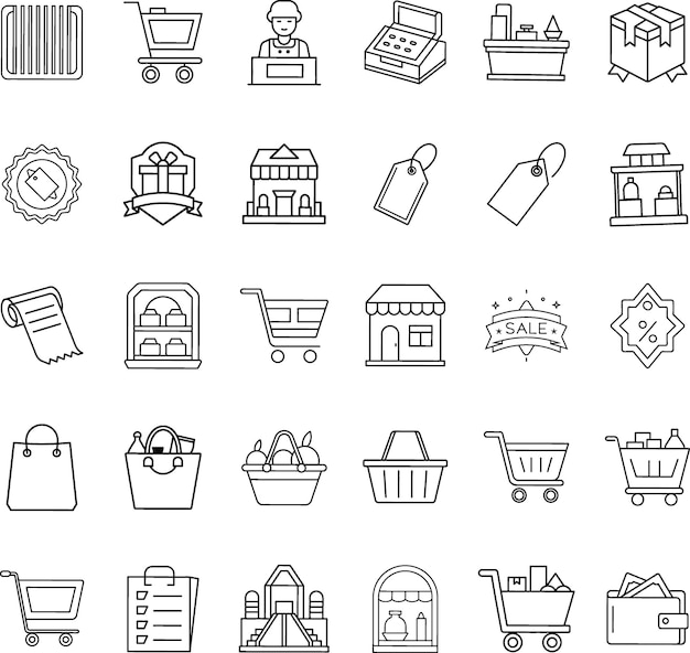 Iconos de compras al por menor Etiquetas de venta de la tienda y pago