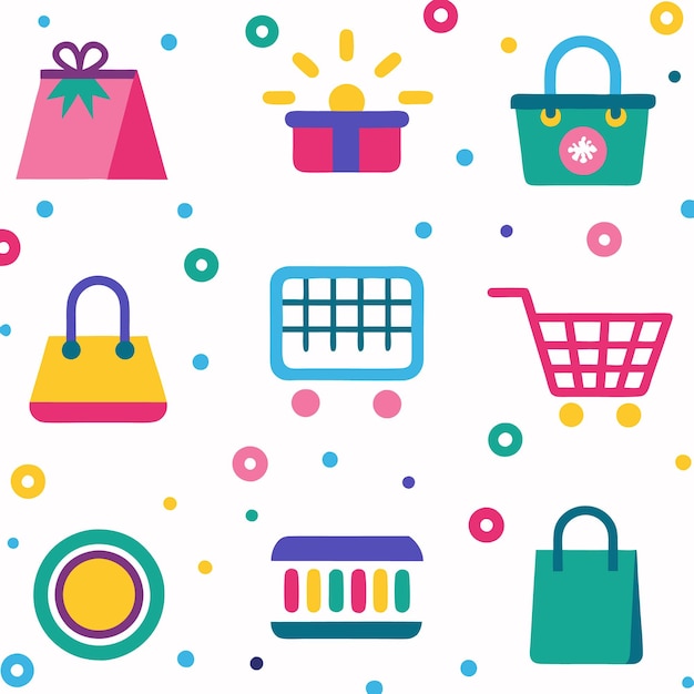Iconos de compras coloridos con fondo blanco