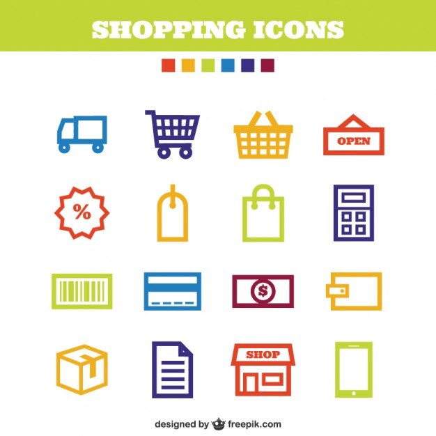 Vector iconos de compras coloridos