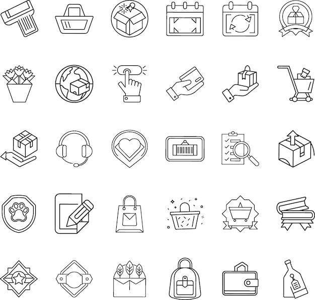 Iconos de compras por correo electrónico Envío y embalaje minoristas en línea