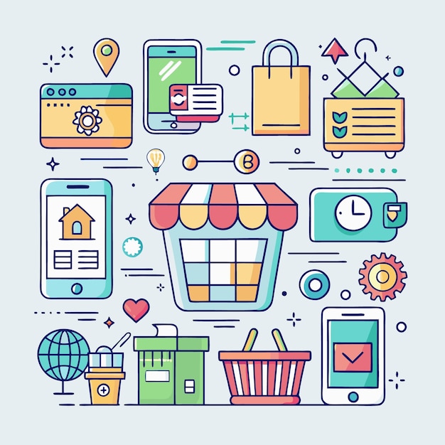 Iconos de compras en línea para aplicaciones web y diseño