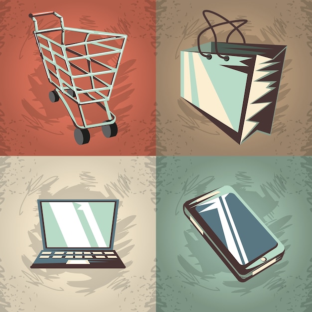 Vector iconos de compras retro