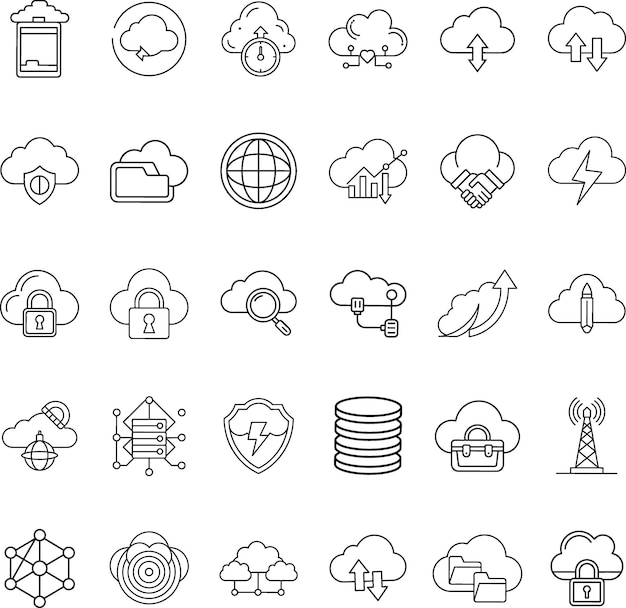 Iconos de computación en la nube Almacenamiento y transferencia de datos de seguridad de red