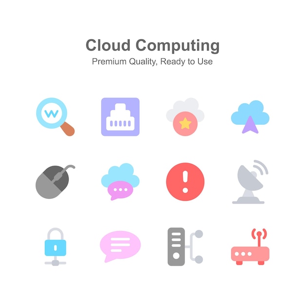 Iconos de computación en la nube creativamente elaborados en estilo moderno