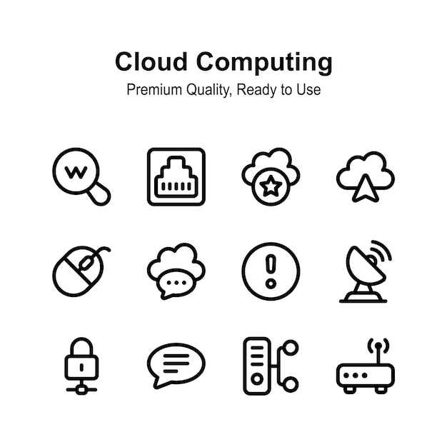 Iconos de computación en la nube creativamente elaborados en estilo moderno