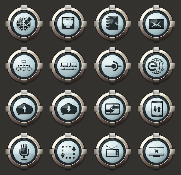 Iconos de comunicación en los botones redondos con estilo de vector para aplicaciones móviles y web