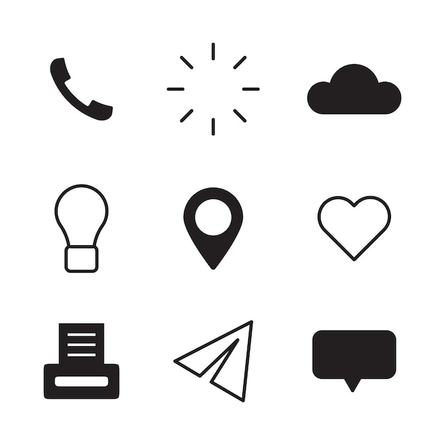 Iconos de comunicación y tecnología Diseño simple en blanco y negro Ilustración vectorial