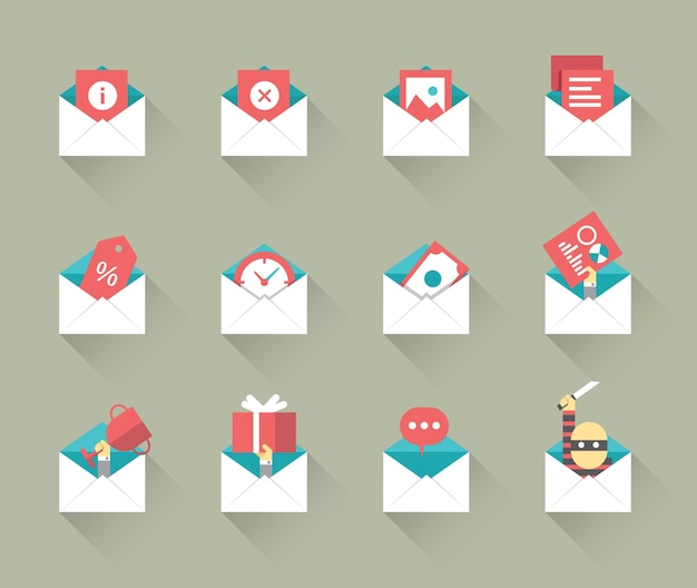 Iconos de concepto de correo electrónico. diseño plano con sombra. vector