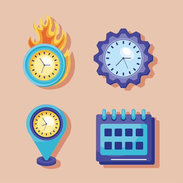 Vector iconos de concepto de cuatro tiempos